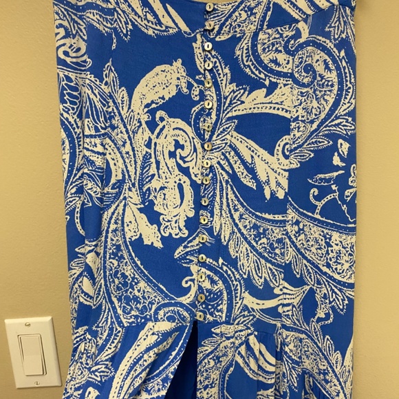 Free People Smooth Sailing Blue and White Paisley Button Maxi Skirt Size 2 - Picture 12 of 15